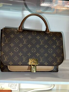 Louis Vuitton Brown Monogram Top Handle Satchel with Tan Accent